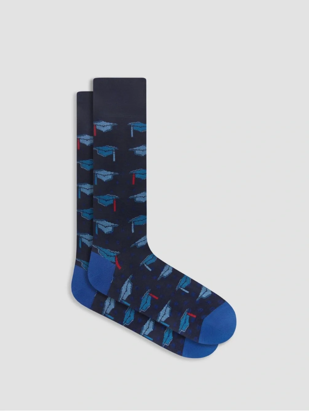 BUGATCHI MENS COTTON SOCKS GRADUATION THEME BLUE CAPS RED TASSELS OS NWT